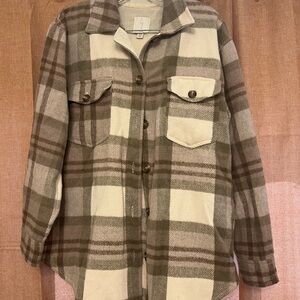 Joie Brown and Cream and Olive Green Plaid Shacket